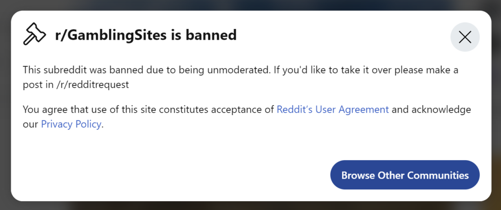 Reddit Gambling Sites Community Banned